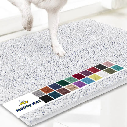 Muddy Mat® Shown on TV – Super Absorbent Microfiber Dog Door Mat for Muddy Paws Non-Slip Washable Pet Rug Quick Dry Chenille Entryway Carpet Machine Washable Indoor Outdoor mat White 28"x18"